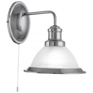 Mirrorstone Bistro Satin Silver Wall Light With Marble Glass Shade