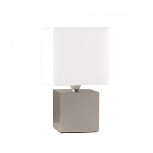 Cubbie Satin Nickel Touch Table Lamp Cube Base with White Shade