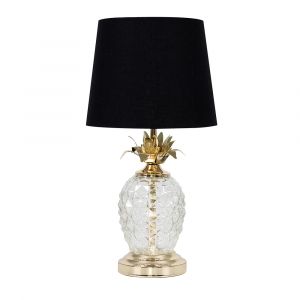 Clear Glass / Gold Pineapple Touch Table Lamp Black Shade