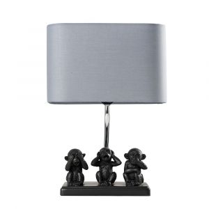 Three Wise Monkeys Table Lamp with Grey Shade