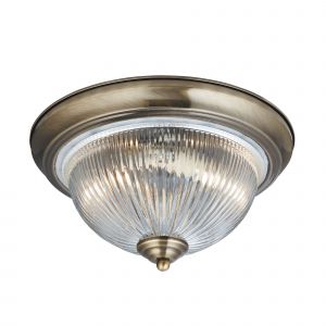 SearchLight IP44 Antique Brass Flush Bathroom Fitting with Clear Glass