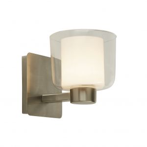Mirrorstone Satin Nickel IP44 Wall Light With Clear Glass And White Inner 