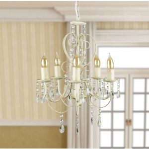 Lille 5 Way Distressed White Ceiling Light 